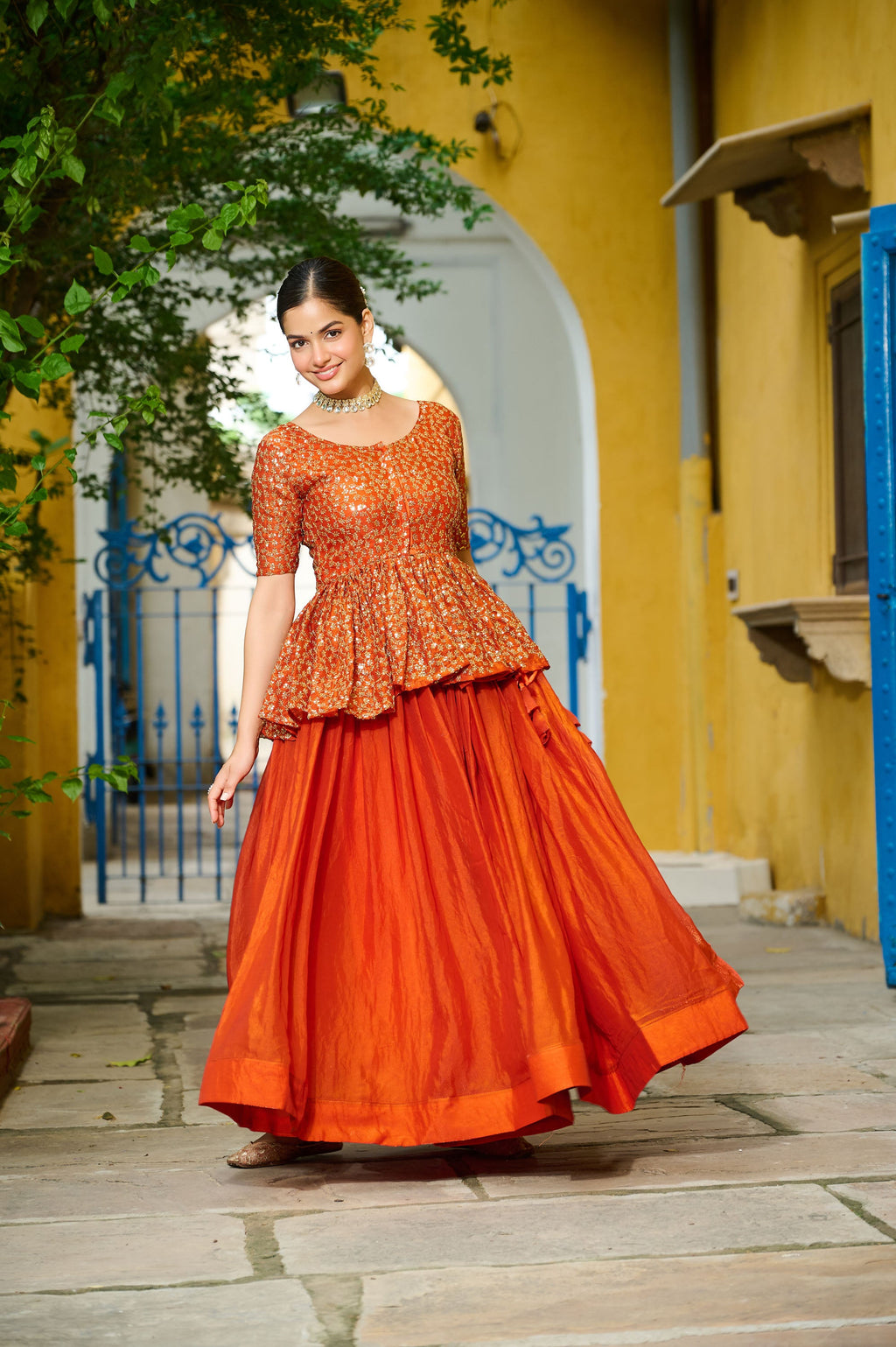 Lorenvalley Fashion Orange Fendy Silk Plain Lehenga with Embroidered work Choli | Grocsy