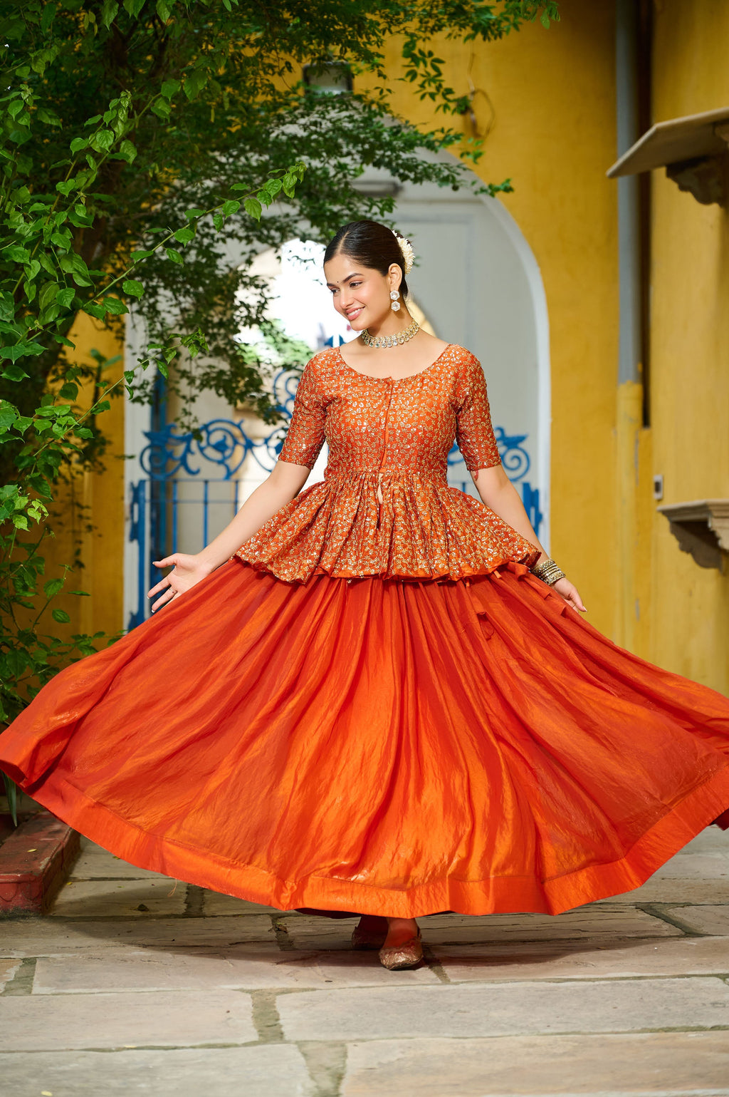 Lorenvalley Fashion Orange Fendy Silk Plain Lehenga with Embroidered work Choli | Grocsy