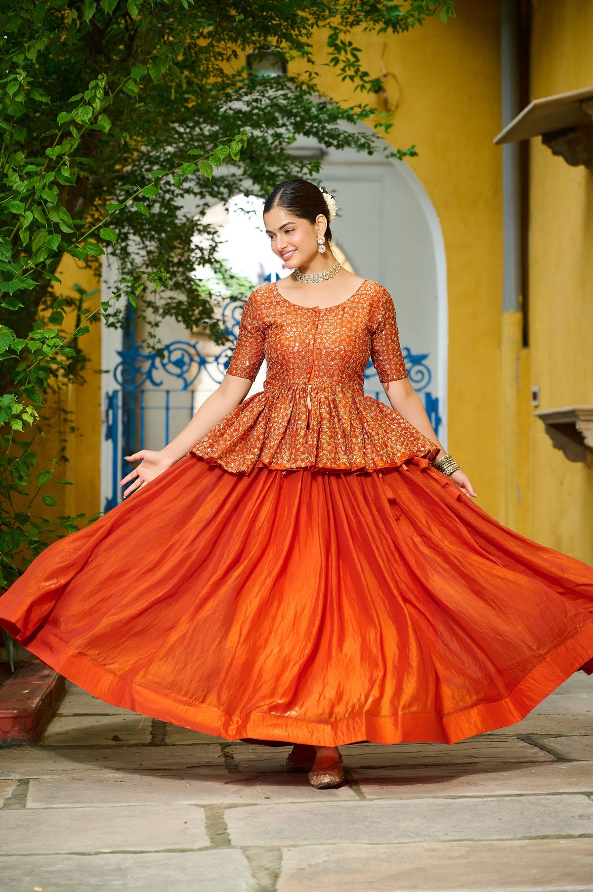 Lorenvalley Fashion Orange Fendy Silk Plain Lehenga with Embroidered work Choli | Grocsy