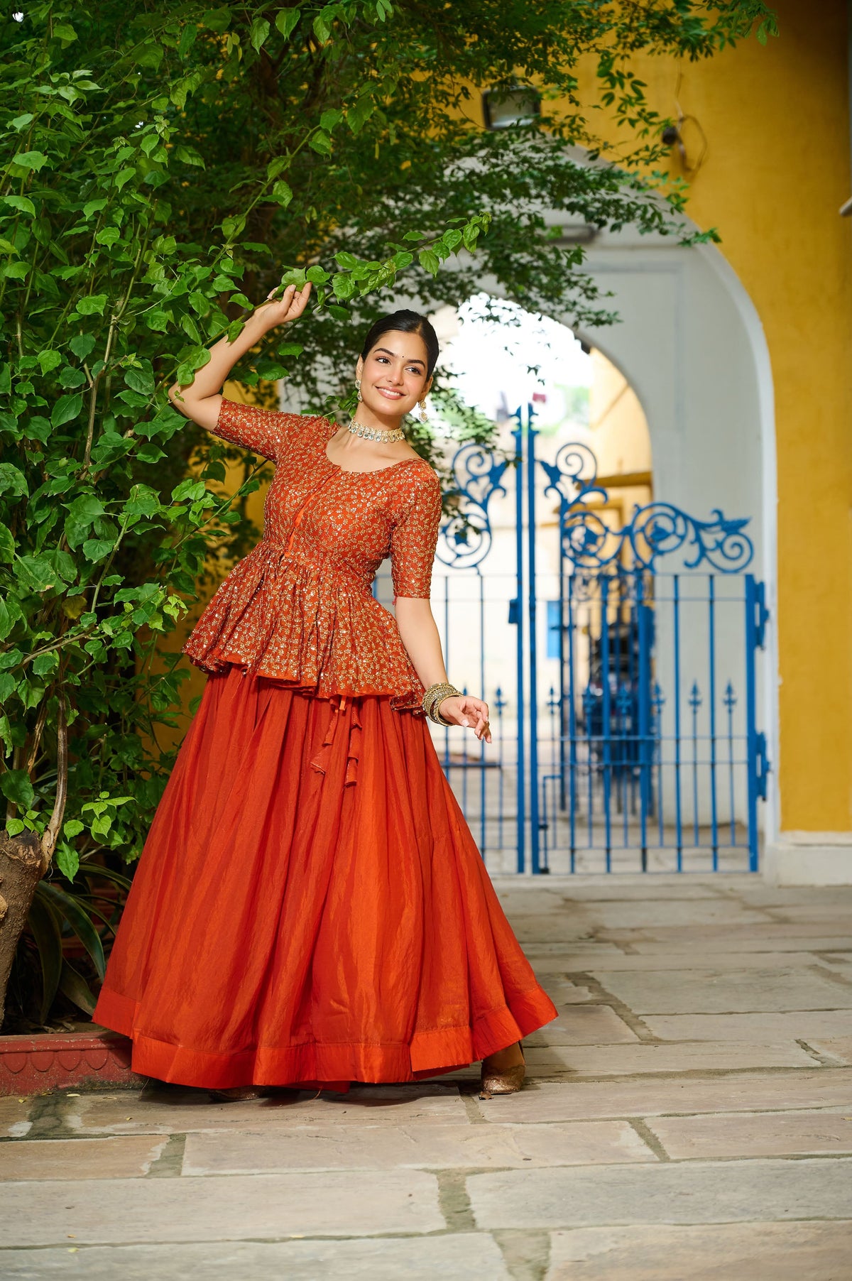 Lorenvalley Fashion Orange Fendy Silk Plain Lehenga with Embroidered work Choli | Grocsy
