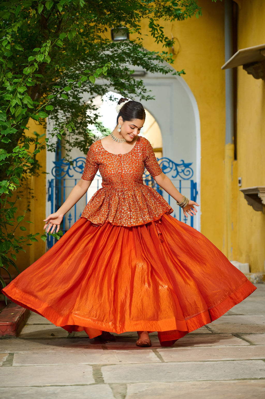 Lorenvalley Fashion Orange Fendy Silk Plain Lehenga with Embroidered work Choli | Grocsy