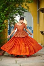 Lorenvalley Fashion Orange Fendy Silk Plain Lehenga with Embroidered work Choli | Grocsy