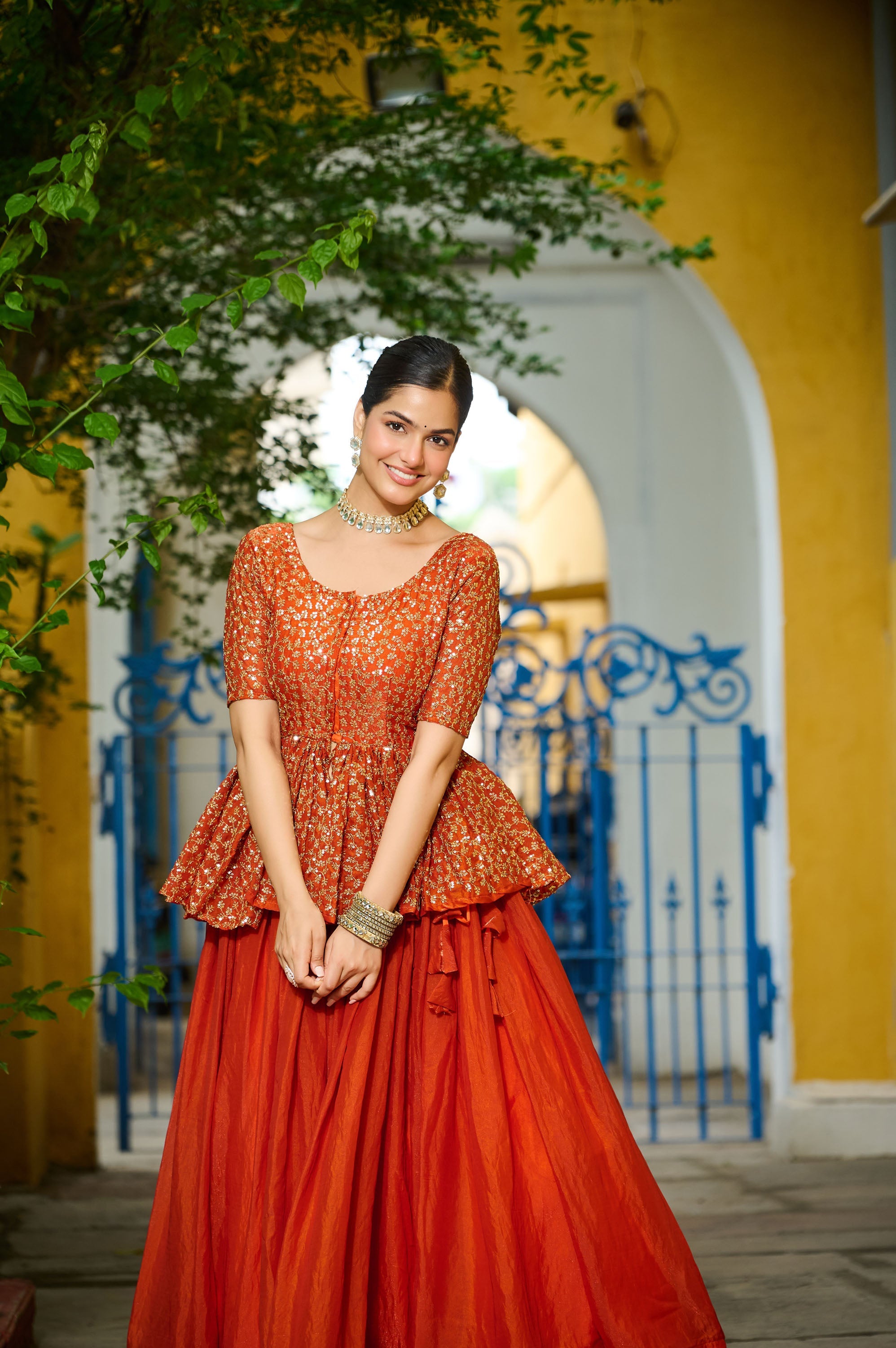 Lorenvalley Fashion Orange Fendy Silk Plain Lehenga with Embroidered work Choli | Grocsy