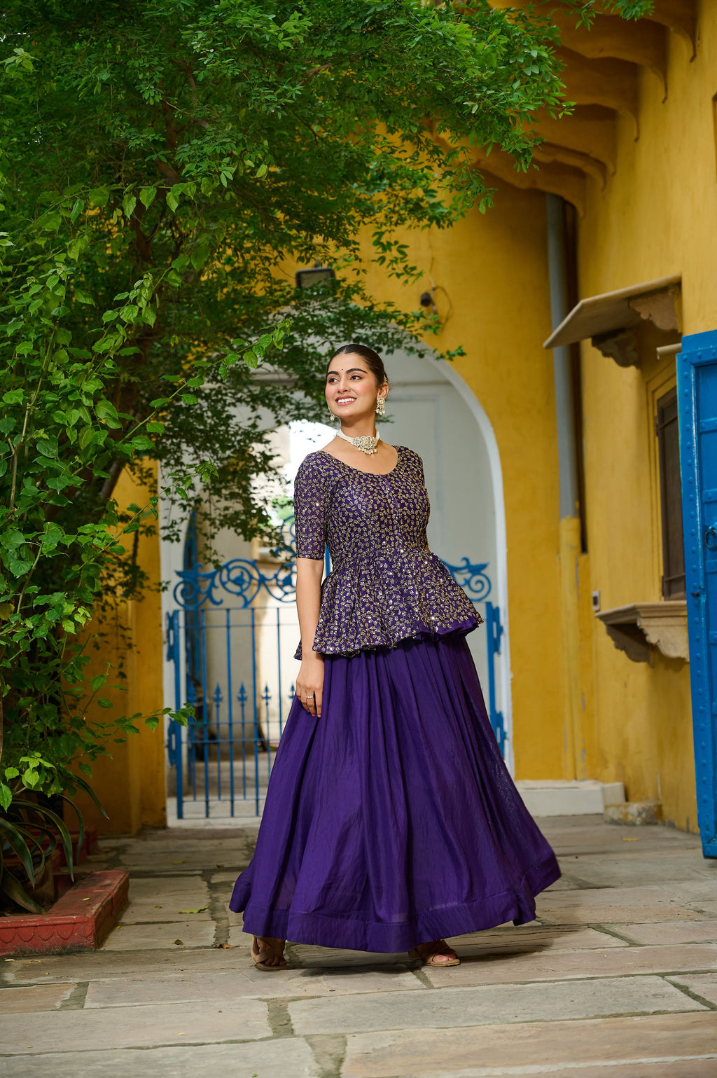 Lorenvalley Fashion Purple Fendy Silk Plain Lehenga with Embroidered work Choli | Grocsy