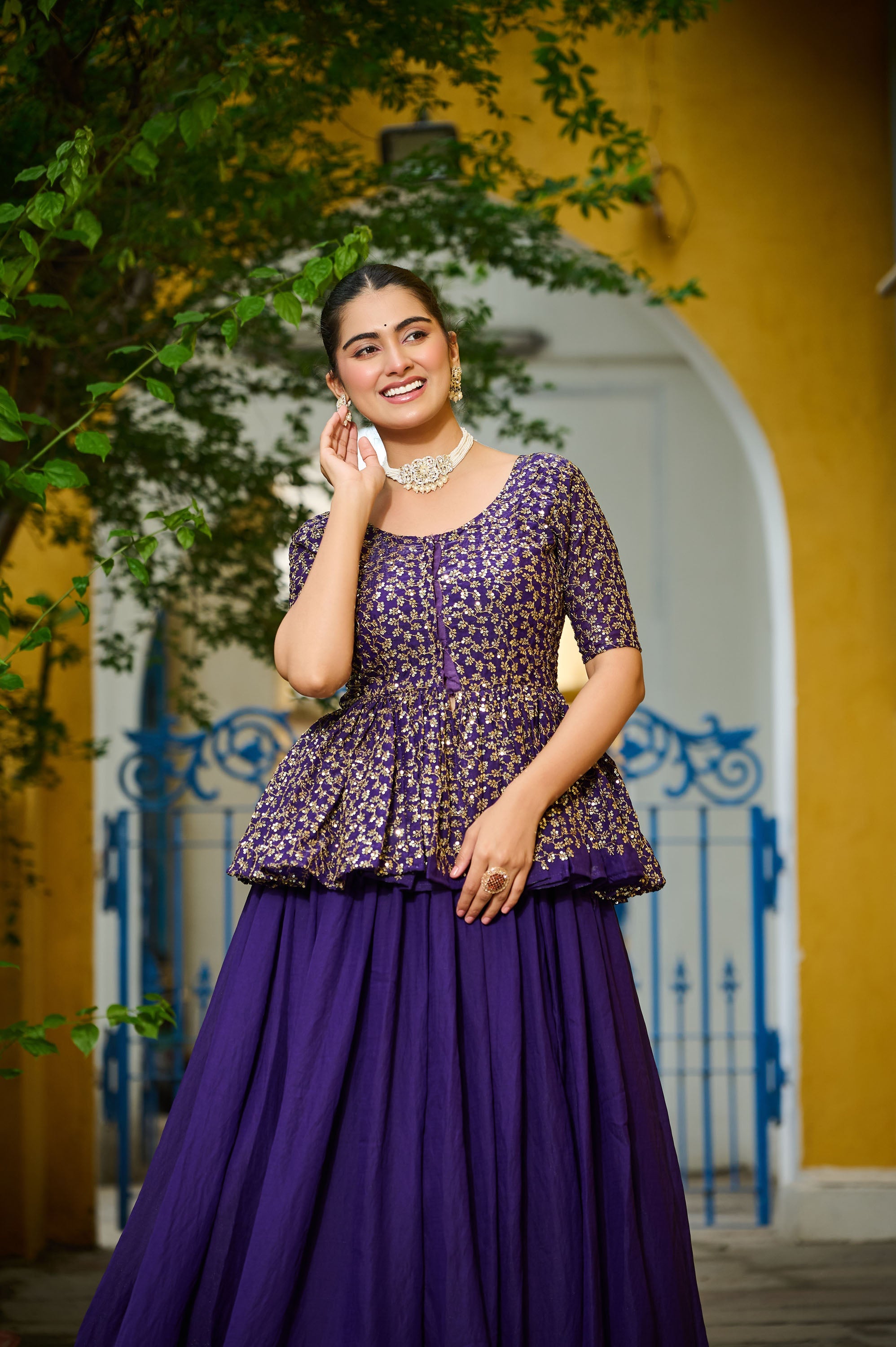 Lorenvalley Fashion Purple Fendy Silk Plain Lehenga with Embroidered work Choli | Grocsy
