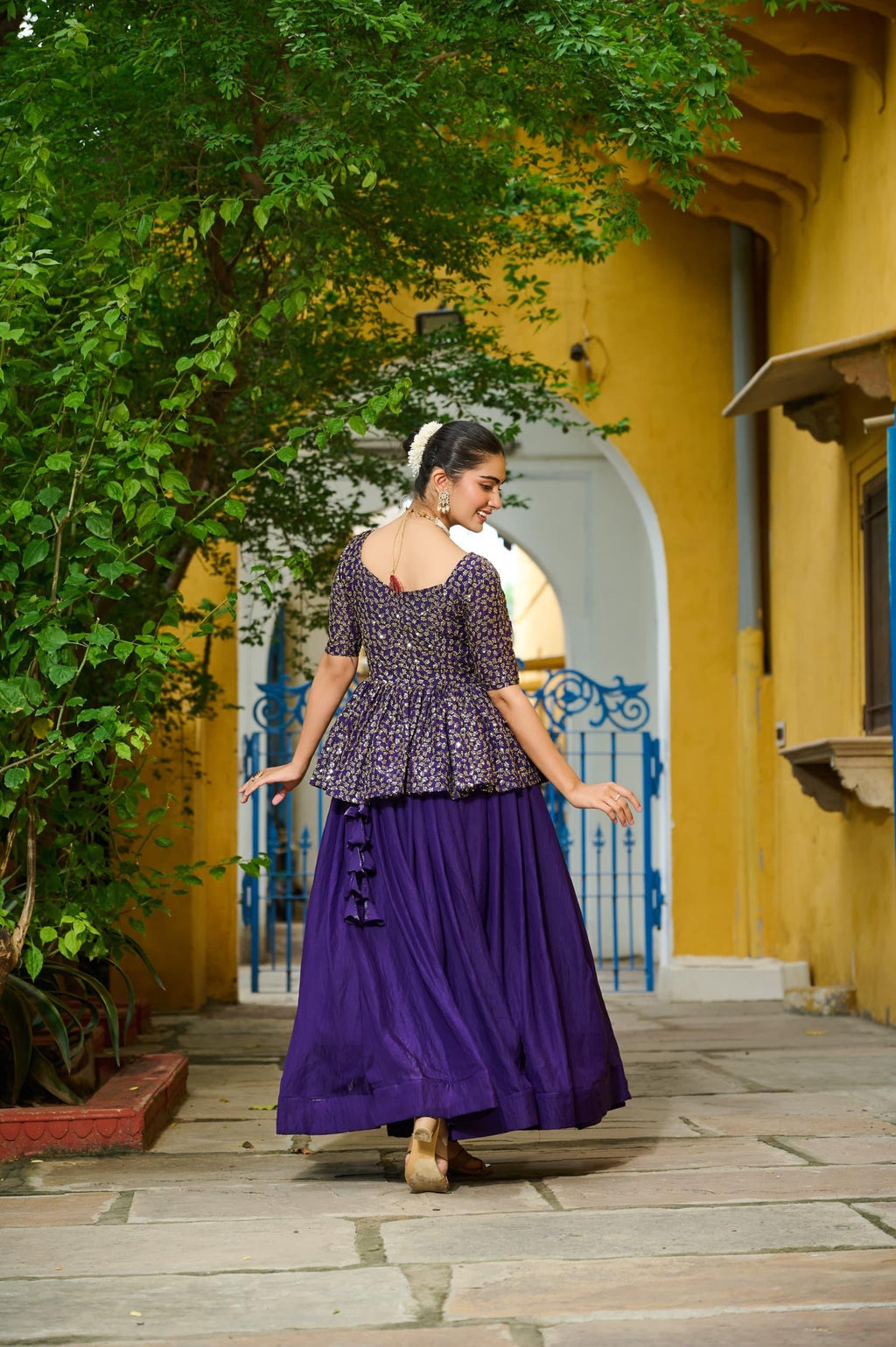 Prazu Fashion Violet Fendy Silk Embroidered Designer Lehenga | Grocsy