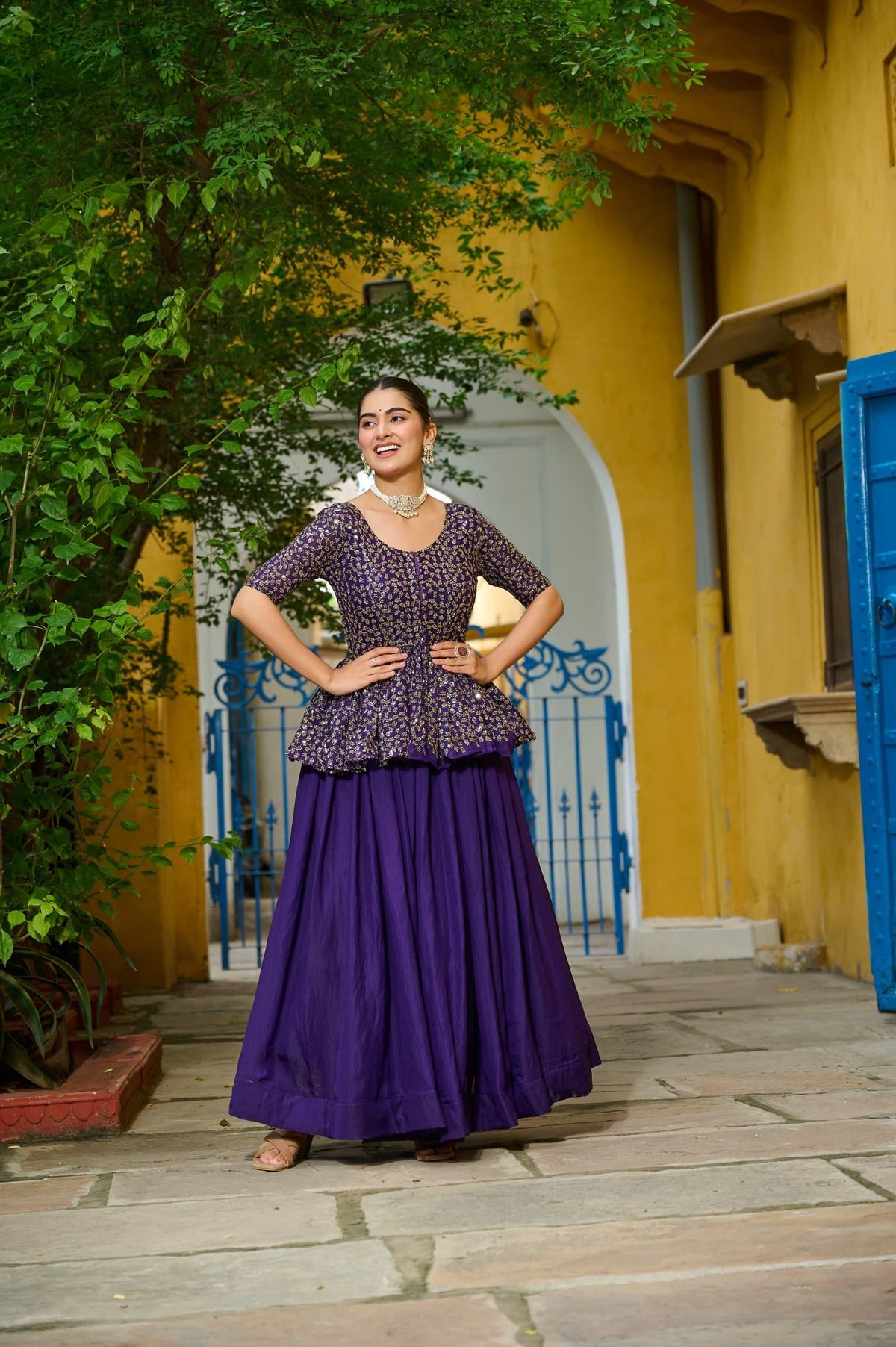 Prazu Fashion Violet Fendy Silk Embroidered Designer Lehenga | Grocsy