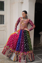 Prazu Fashion Multi Color Georgette With Kutchi Gamthi Work Lehenga For Navratri | Grocsy