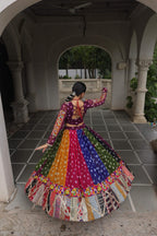 Prazu Fashion Multi Color Georgette With Kutchi Gamthi Work Lehenga For Navratri | Grocsy