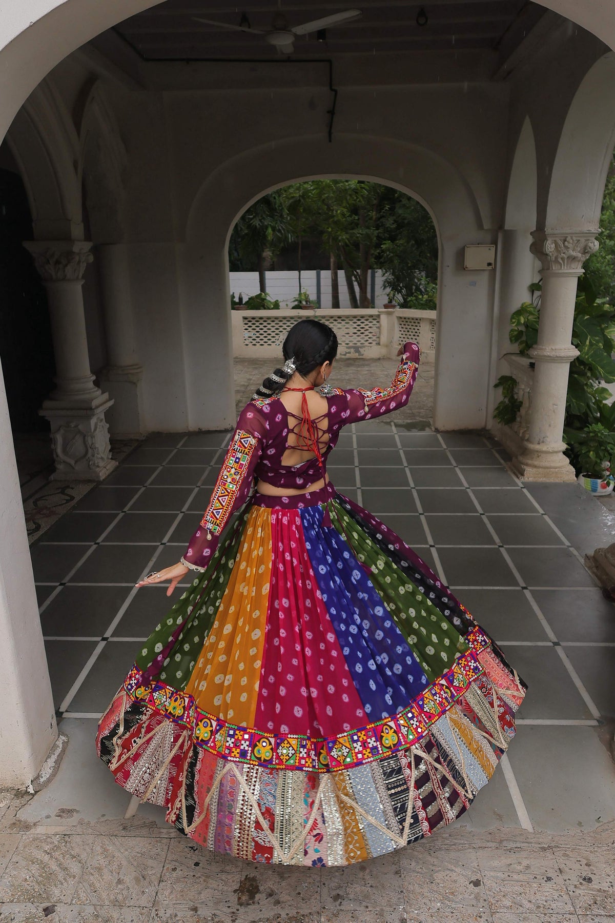 Prazu Fashion Multi Color Georgette With Kutchi Gamthi Work Lehenga For Navratri | Grocsy