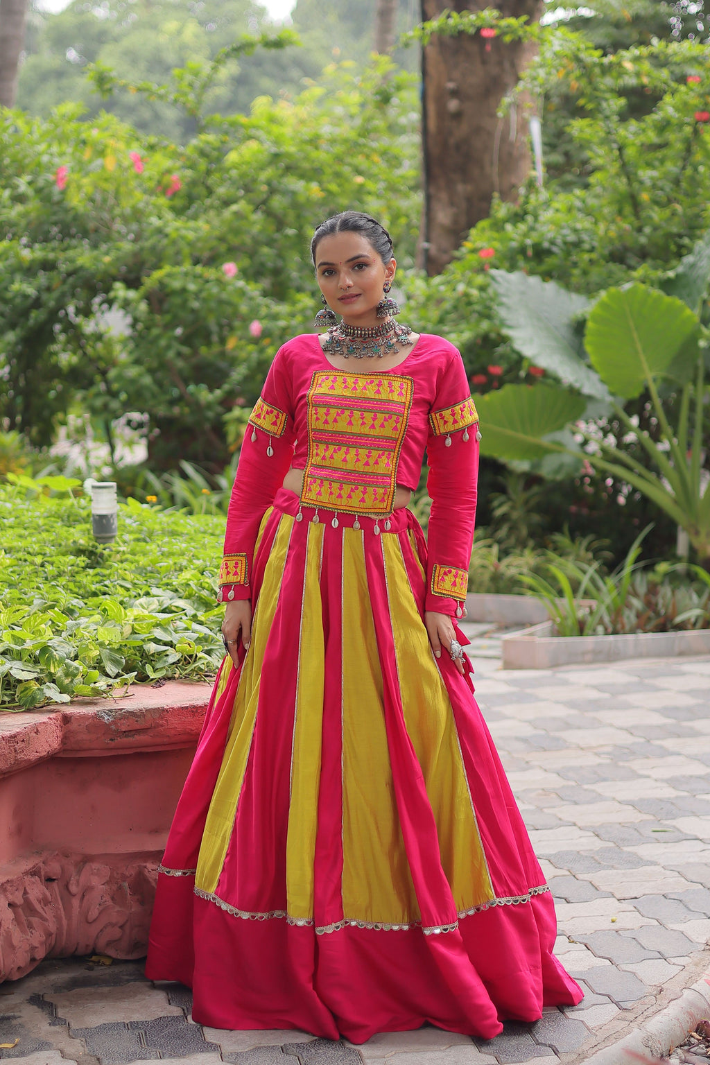 Lorenvalley Fashion Multicolor Roman Silk with attractive combination of Mirror lace embellished work Lehenga Choli | Grocsy
