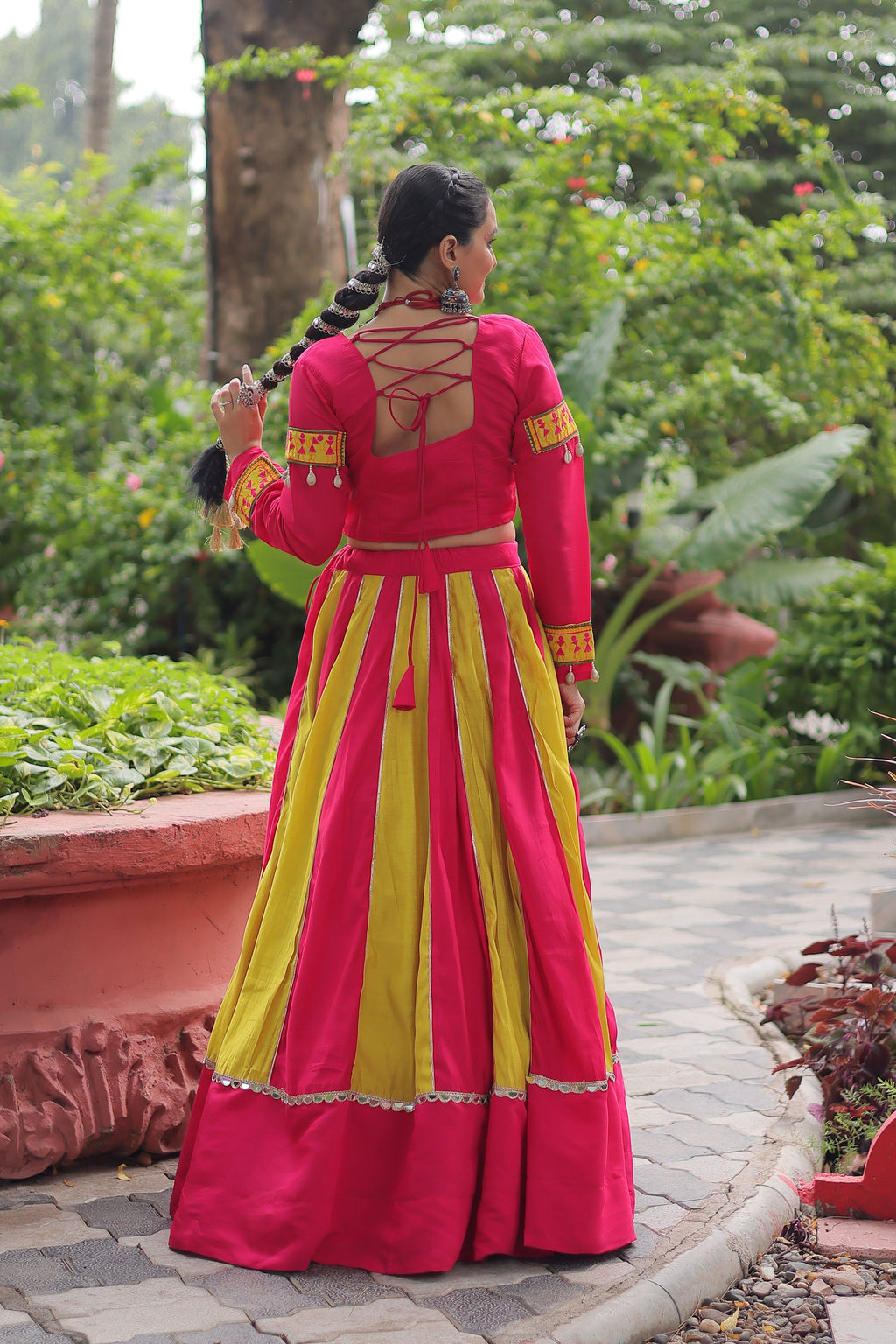 Lorenvalley Fashion Multicolor Roman Silk with attractive combination of Mirror lace embellished work Lehenga Choli | Grocsy