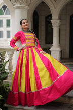 Prazu Fashion Pink Roman With Gamthi Thread Embroidered Work Lehenga For Navratri | Grocsy