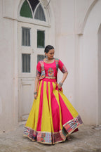 Prazu Fashion Pink Roman With Attractive Maslin Crochet Print Lehenga For Navratri | Grocsy