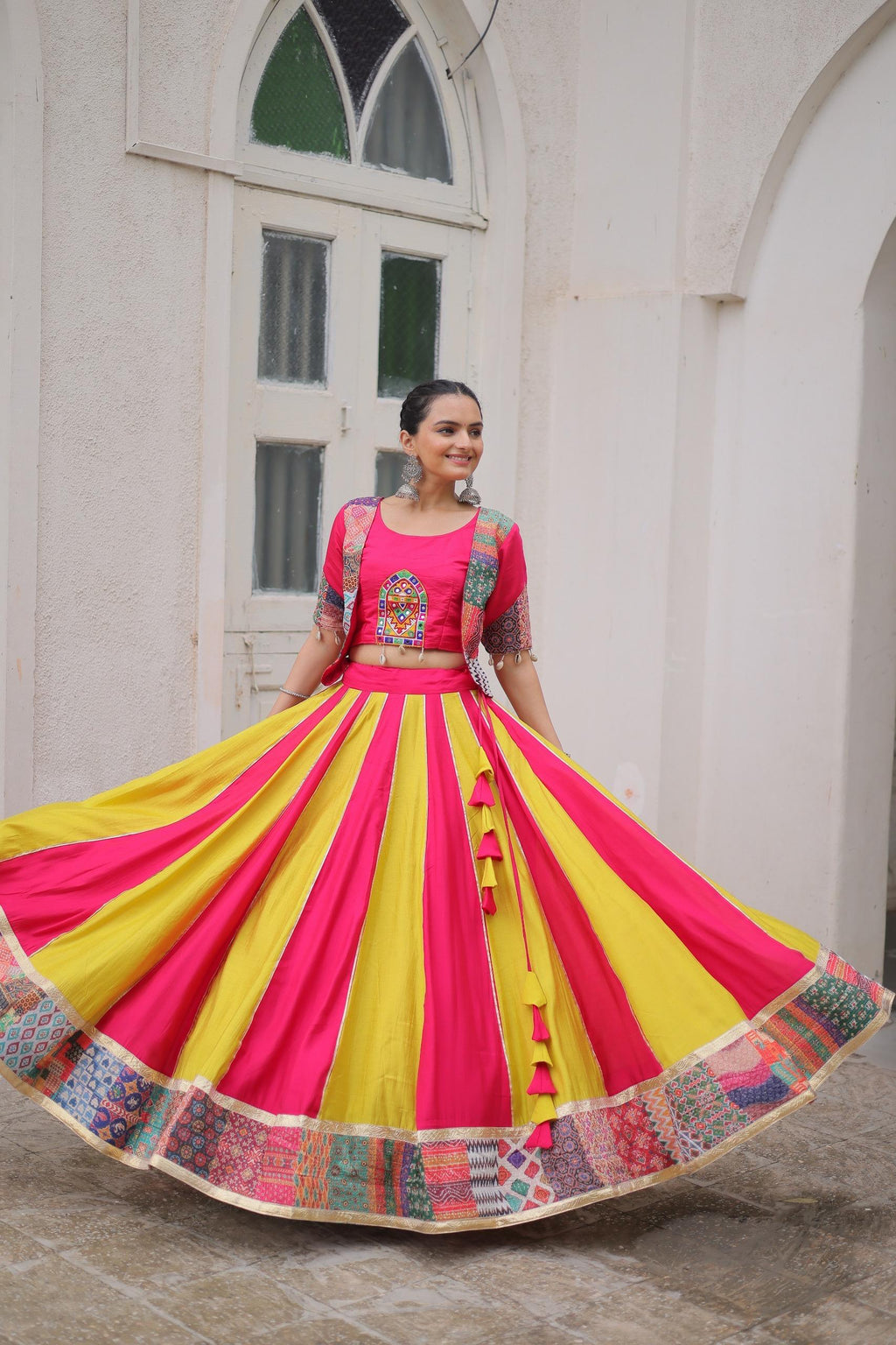 Prazu Fashion Pink Roman With Attractive Maslin Crochet Print Lehenga For Navratri | Grocsy