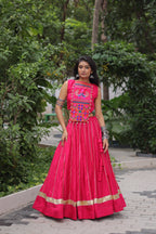 Lorenvalley Fashion Pink Roman Silk with Attractive Gota-Patti Lace Lehenga Choli | Grocsy