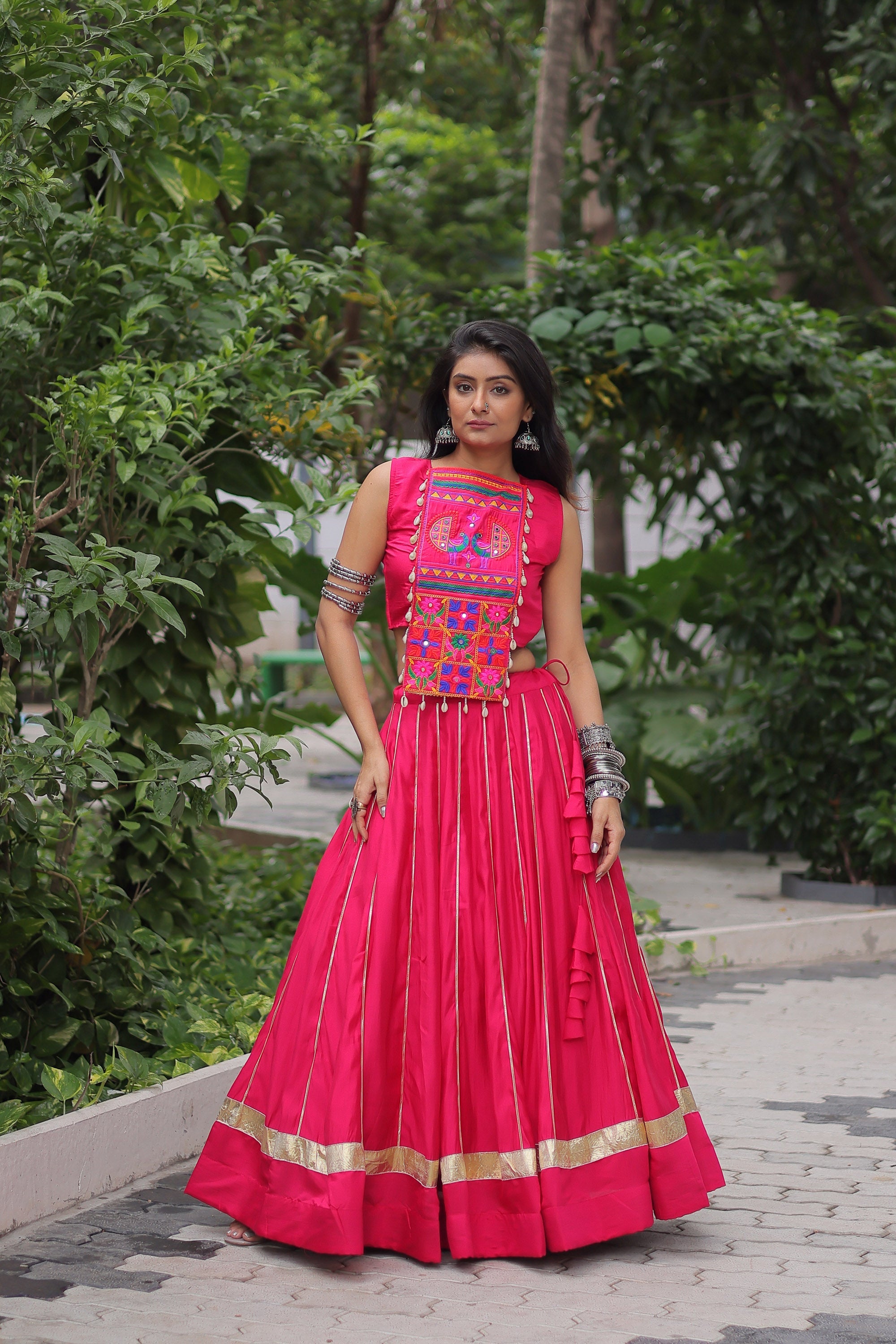Lorenvalley Fashion Pink Roman Silk with Attractive Gota-Patti Lace Lehenga Choli | Grocsy