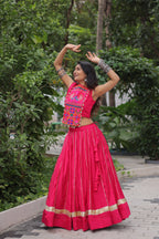 Lorenvalley Fashion Pink Roman Silk with Attractive Gota-Patti Lace Lehenga Choli | Grocsy