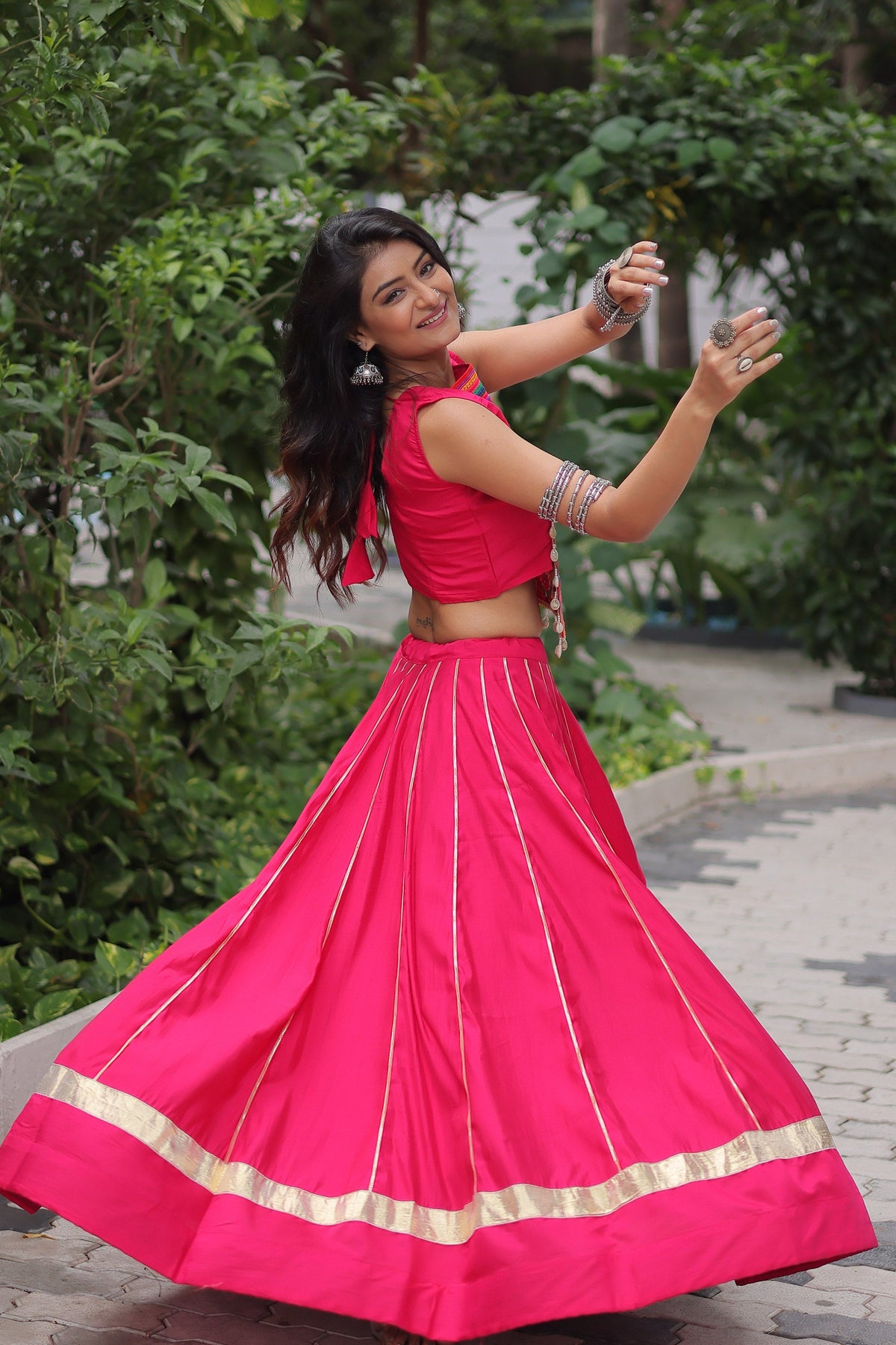 Lorenvalley Fashion Pink Roman Silk with Attractive Gota-Patti Lace Lehenga Choli | Grocsy
