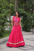 Lorenvalley Fashion Pink Roman Silk with Attractive Gota-Patti Lace Lehenga Choli | Grocsy