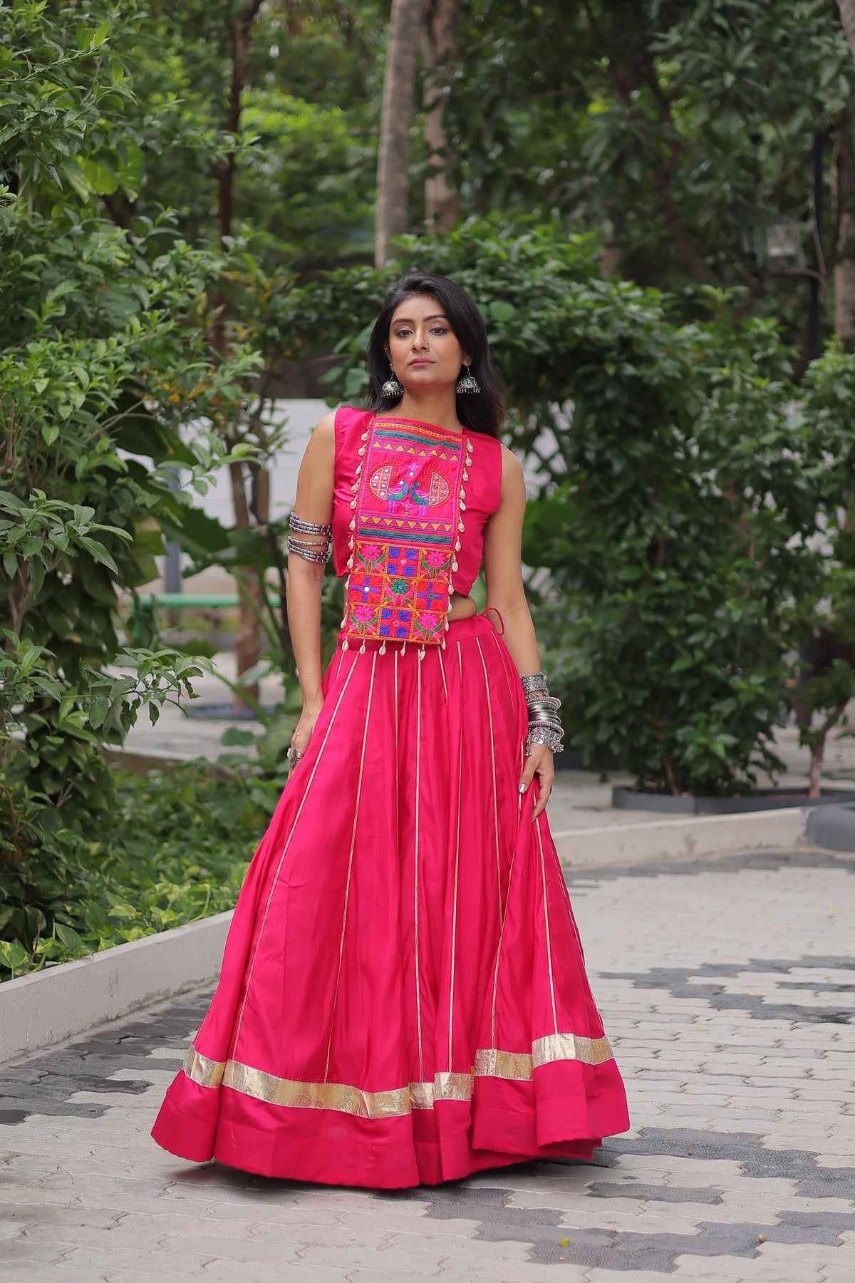 Lorenvalley Fashion Pink Roman Silk with Attractive Gota-Patti Lace Lehenga Choli | Grocsy