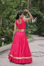 Lorenvalley Fashion Pink Roman Silk with Attractive Gota-Patti Lace Lehenga Choli | Grocsy