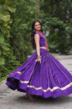 Lorenvalley Fashion Purple Roman Silk with Attractive Gota-Patti Lace Lehenga Choli | Grocsy