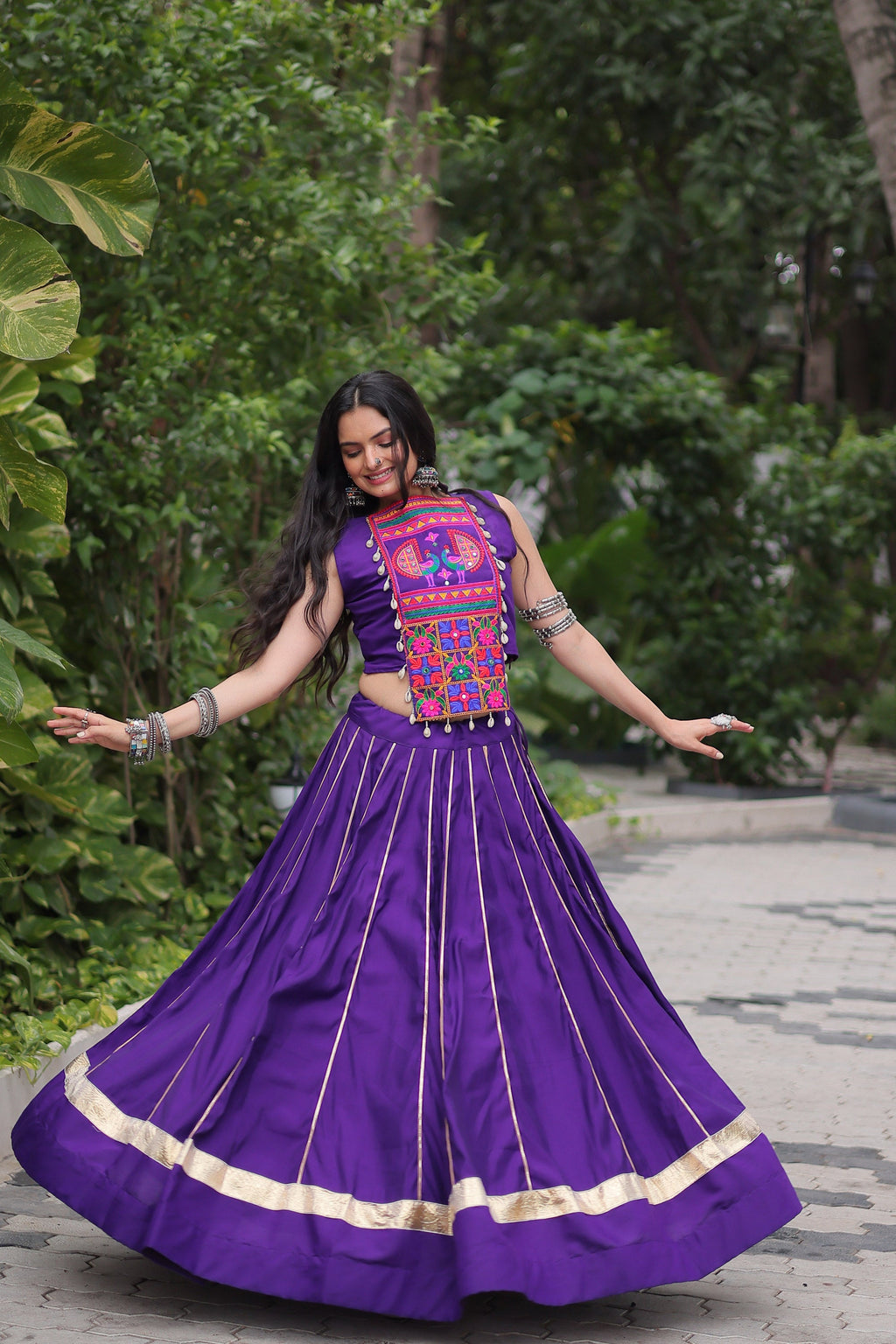Lorenvalley Fashion Purple Roman Silk with Attractive Gota-Patti Lace Lehenga Choli | Grocsy