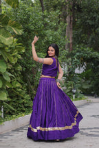 Lorenvalley Fashion Purple Roman Silk with Attractive Gota-Patti Lace Lehenga Choli | Grocsy