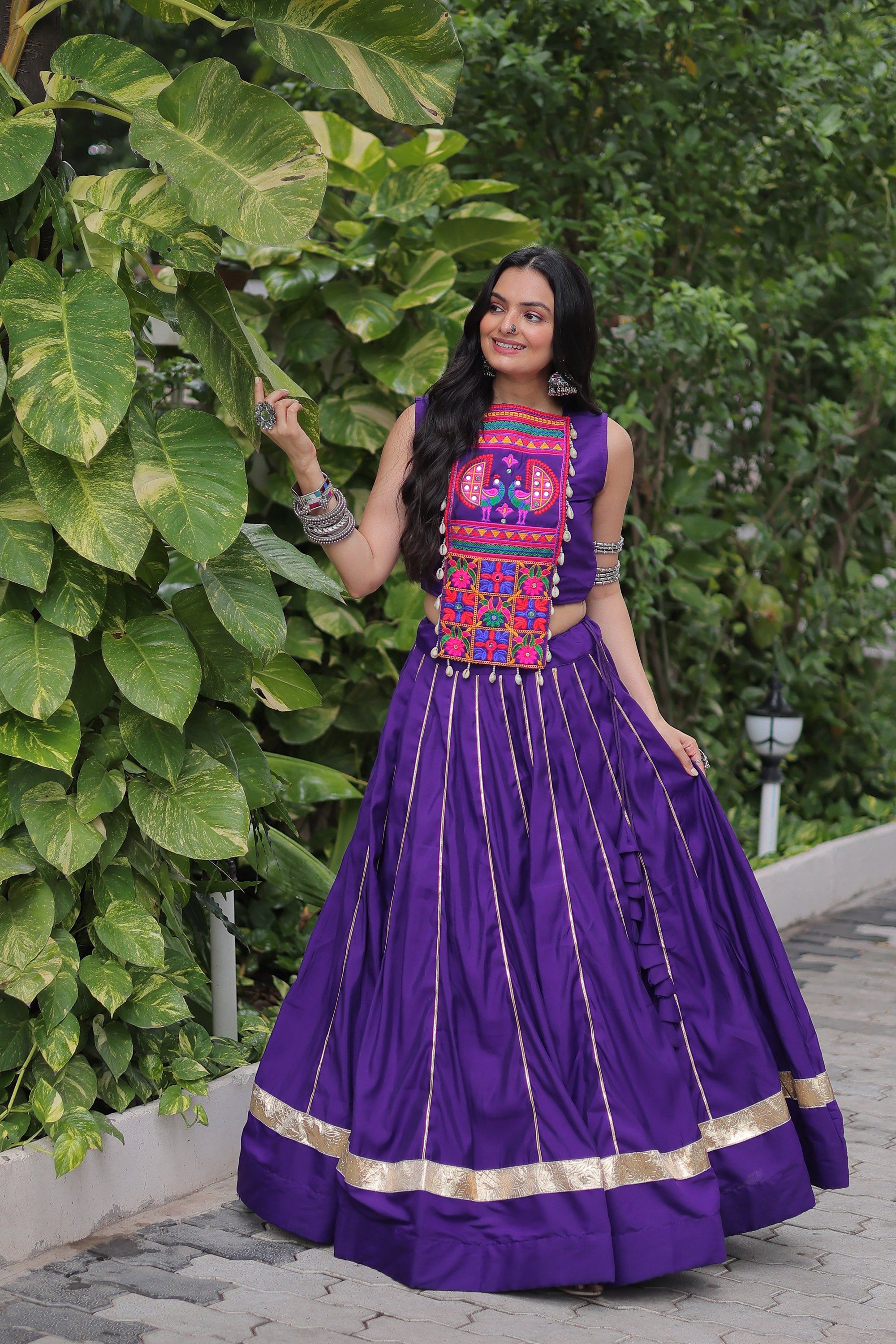 Lorenvalley Fashion Purple Roman Silk with Attractive Gota-Patti Lace Lehenga Choli | Grocsy