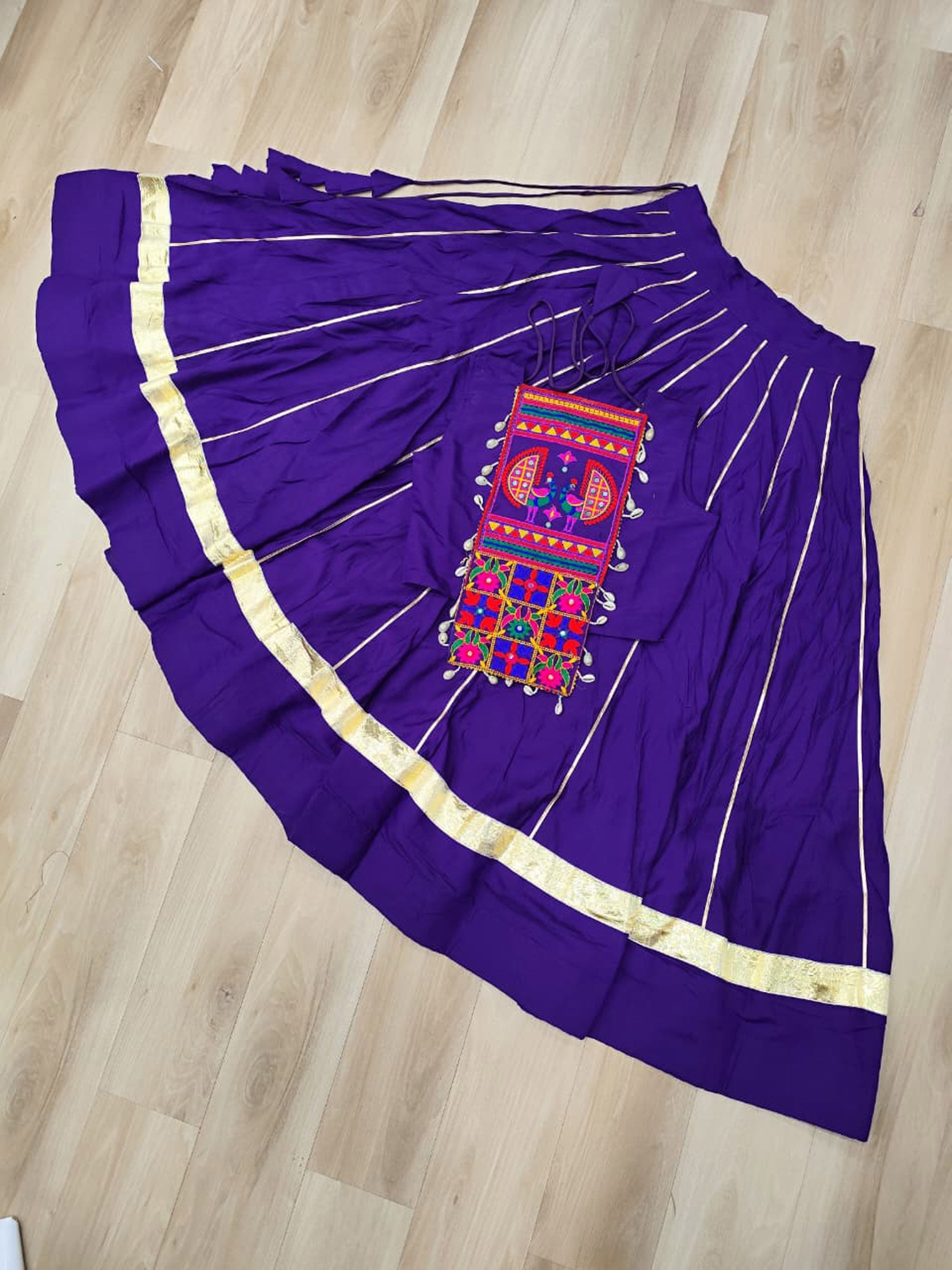 Lorenvalley Fashion Purple Roman Silk with Attractive Gota-Patti Lace Lehenga Choli | Grocsy