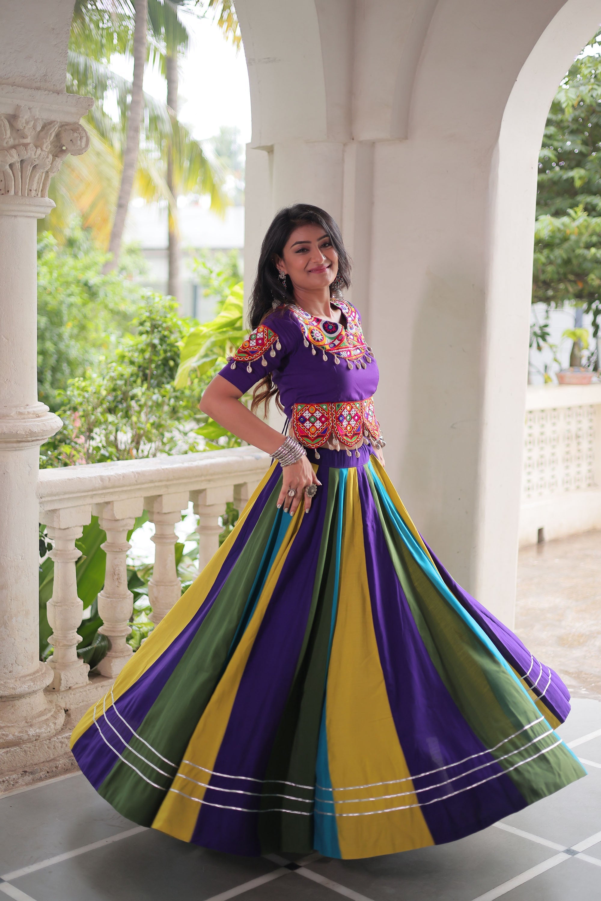 Lorenvalley Fashion Multicolor Roman Silk with Attractive Colour Combination Roman Fabric Gota Lace work Lehenga Choli | Grocsy