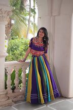 Lorenvalley Fashion Multicolor Roman Silk with Attractive Colour Combination Roman Fabric Gota Lace work Lehenga Choli | Grocsy