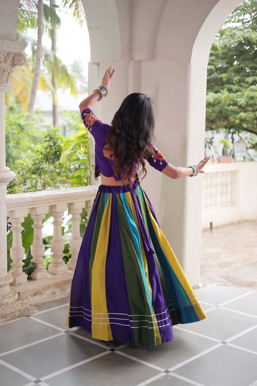 Lorenvalley Fashion Multicolor Roman Silk with Attractive Colour Combination Roman Fabric Gota Lace work Lehenga Choli | Grocsy