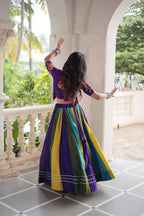 Lorenvalley Fashion Multicolor Roman Silk with Attractive Colour Combination Roman Fabric Gota Lace work Lehenga Choli | Grocsy