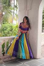 Prazu Fashion Violet Roman With Gamthi Embroidered Lehenga For Navratri | Grocsy