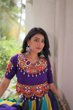 Prazu Fashion Violet Roman With Gamthi Embroidered Lehenga For Navratri | Grocsy