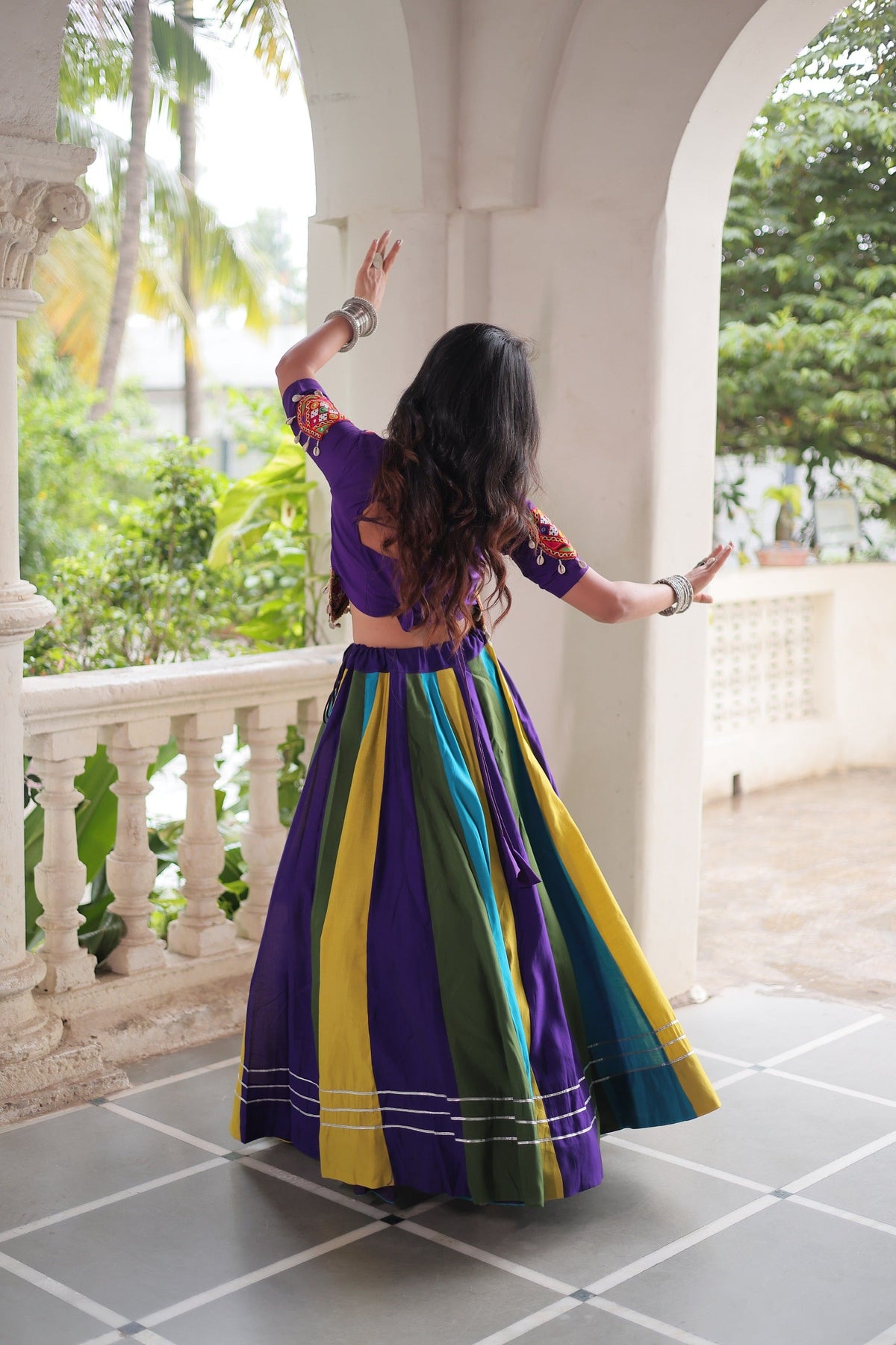 Prazu Fashion Violet Roman With Gamthi Embroidered Lehenga For Navratri | Grocsy