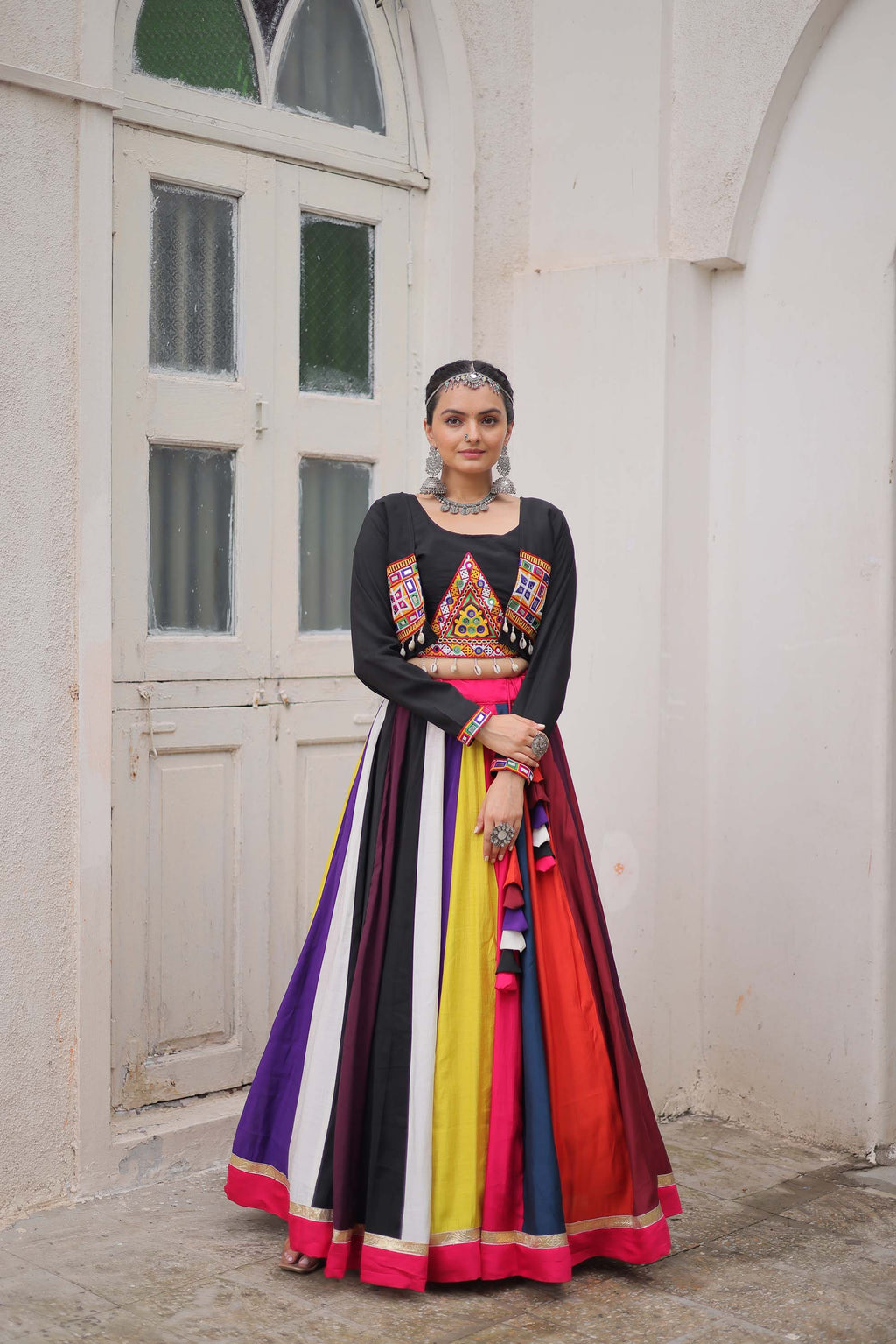 Lorenvalley Fashion Multicolor Roman Silk with Attractive Colour Combination Roman Fabrics Lace work Lehenga Choli | Grocsy