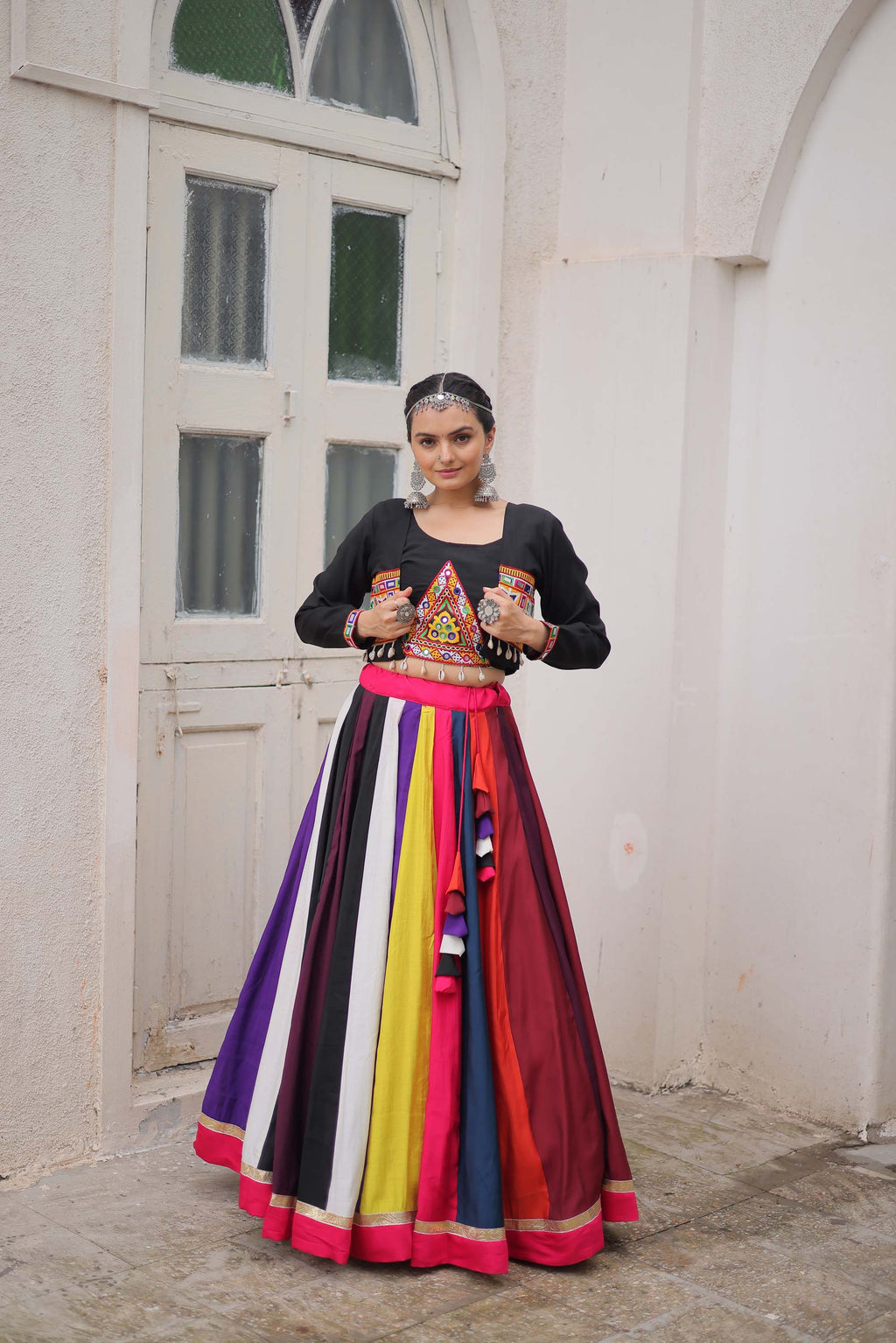 Lorenvalley Fashion Multicolor Roman Silk with Attractive Colour Combination Roman Fabrics Lace work Lehenga Choli | Grocsy