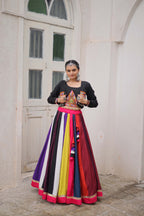 Lorenvalley Fashion Multicolor Roman Silk with Attractive Colour Combination Roman Fabrics Lace work Lehenga Choli | Grocsy
