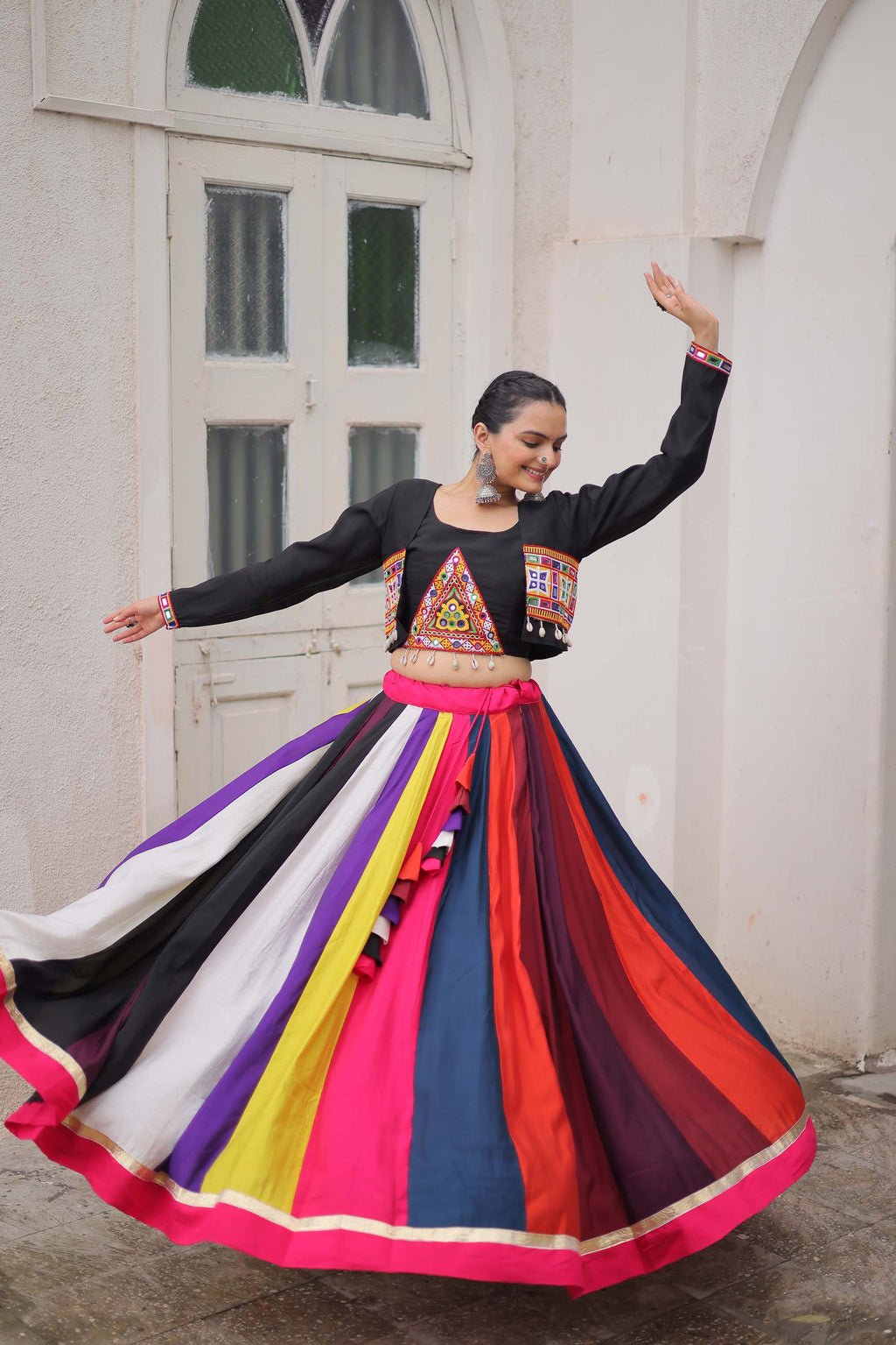 Lorenvalley Fashion Multicolor Roman Silk with Attractive Colour Combination Roman Fabrics Lace work Lehenga Choli | Grocsy