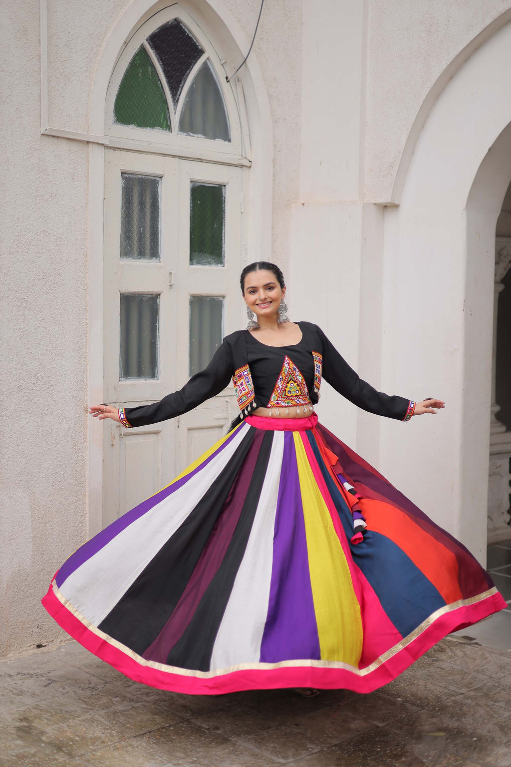 Lorenvalley Fashion Multicolor Roman Silk with Attractive Colour Combination Roman Fabrics Lace work Lehenga Choli | Grocsy