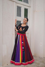 Lorenvalley Fashion Multicolor Roman Silk with Attractive Colour Combination Roman Fabrics Lace work Lehenga Choli | Grocsy