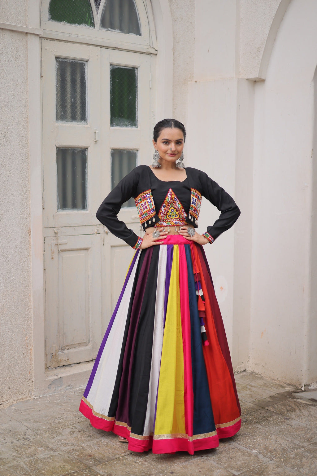 Prazu Fashion Black Roman With Gamthi Embroidered Lehenga For Navratri | Grocsy