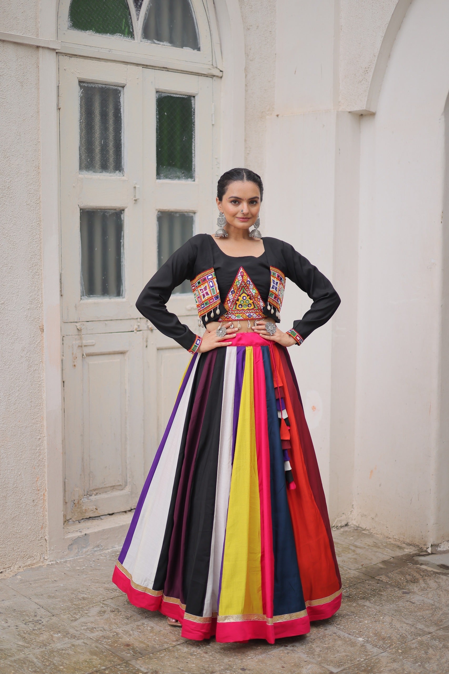 Prazu Fashion Black Roman With Gamthi Embroidered Lehenga For Navratri | Grocsy