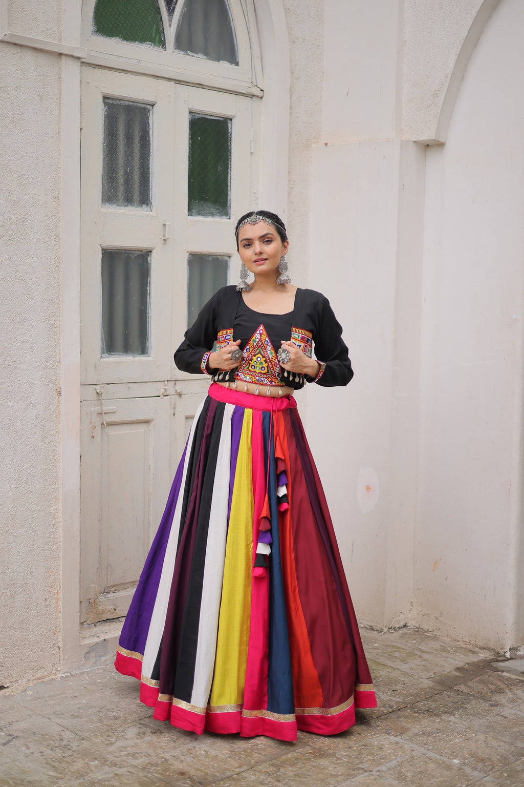 Prazu Fashion Black Roman With Gamthi Embroidered Lehenga For Navratri | Grocsy