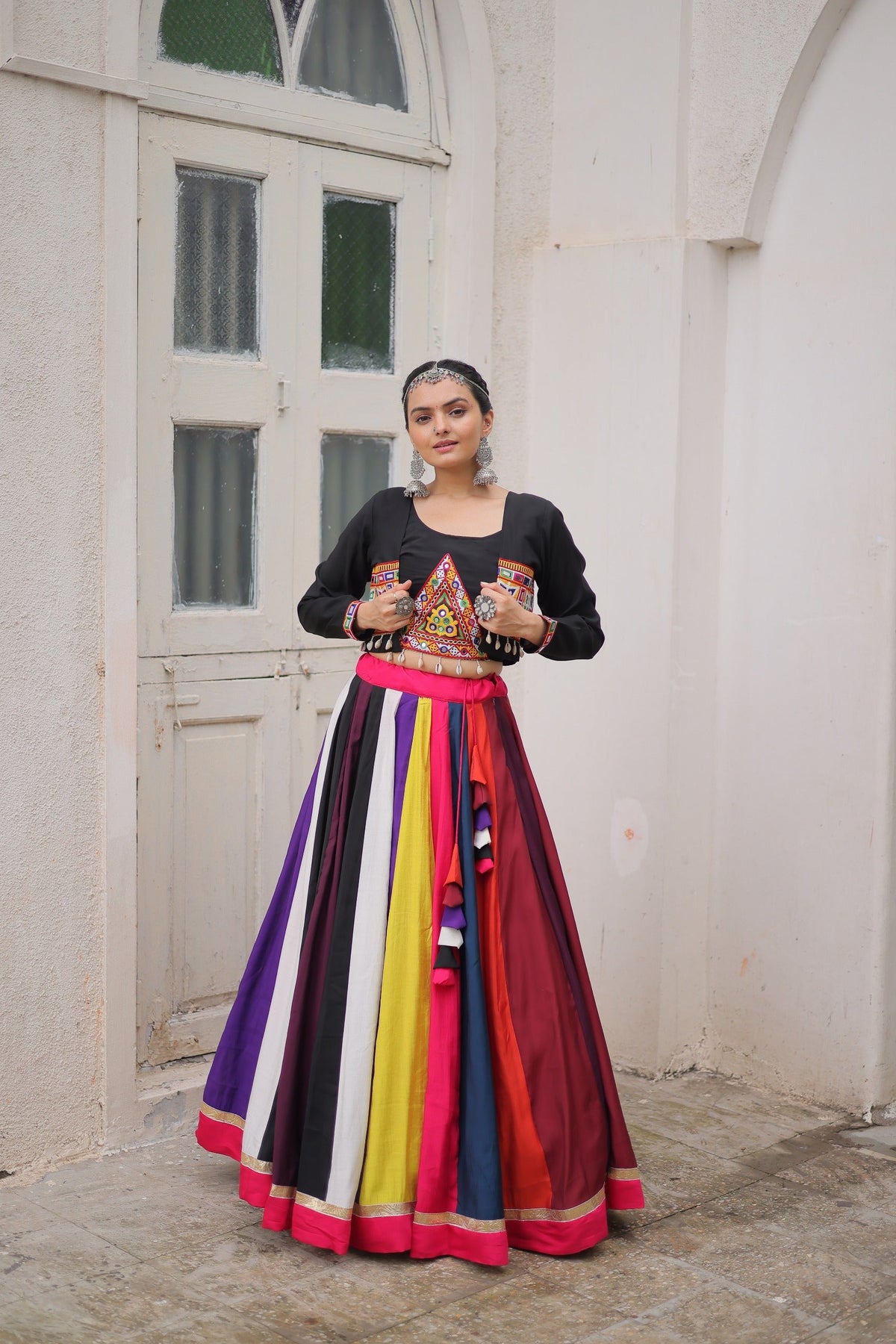 Prazu Fashion Black Roman With Gamthi Embroidered Lehenga For Navratri | Grocsy