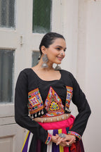 Prazu Fashion Black Roman With Gamthi Embroidered Lehenga For Navratri | Grocsy