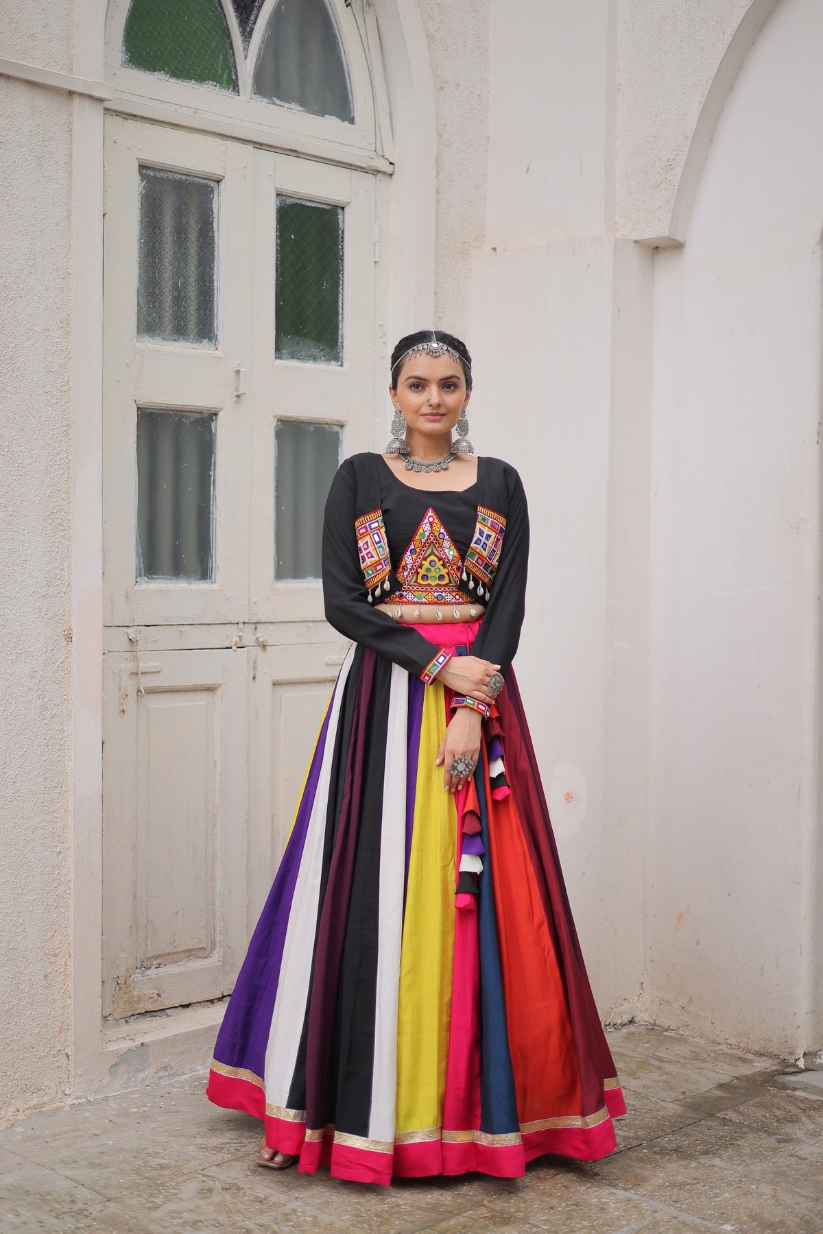 Prazu Fashion Black Roman With Gamthi Embroidered Lehenga For Navratri | Grocsy